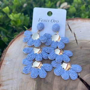 Pendientes rafia flores azul